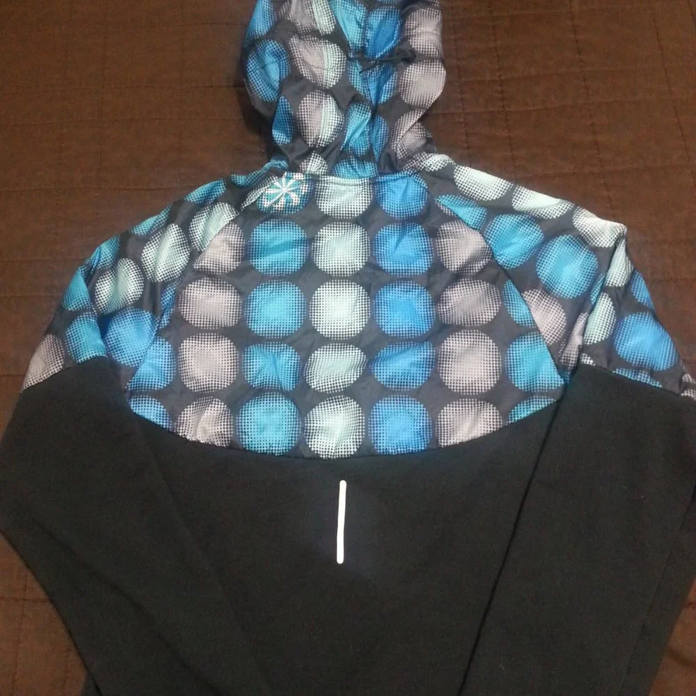Nike Jacket Windrbreaker Running Dri Fit Hooded Women's Small Black Blue - Picture 7 of 12